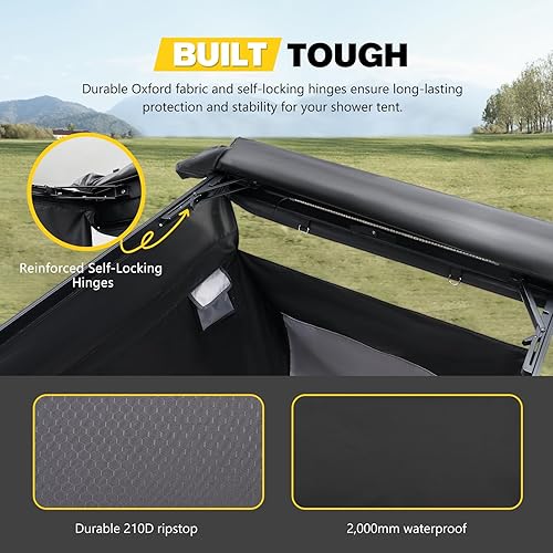Miniatura 6 de BUNKER INDUST Tienda de ducha lateral para vehículo con techo, ducha portátil de privacidad para automóvil, baño, toldo de campamento al aire libre,