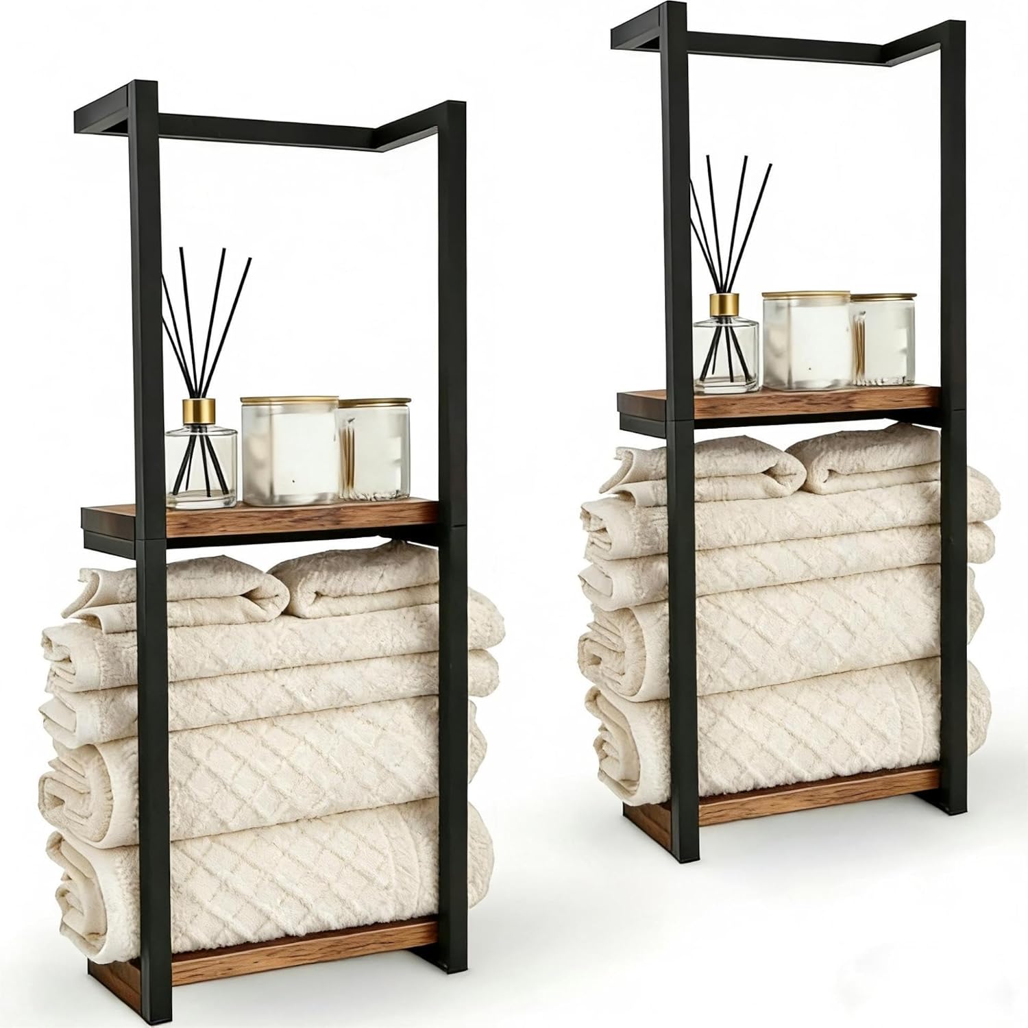 2 Pack Towel Racks for Bathroom, 2 Tier Wall-Mounted Towel Rack, Home Decor Shelf, Space-Saving Organizer Rack for Household, Bathroom, and Bedroom