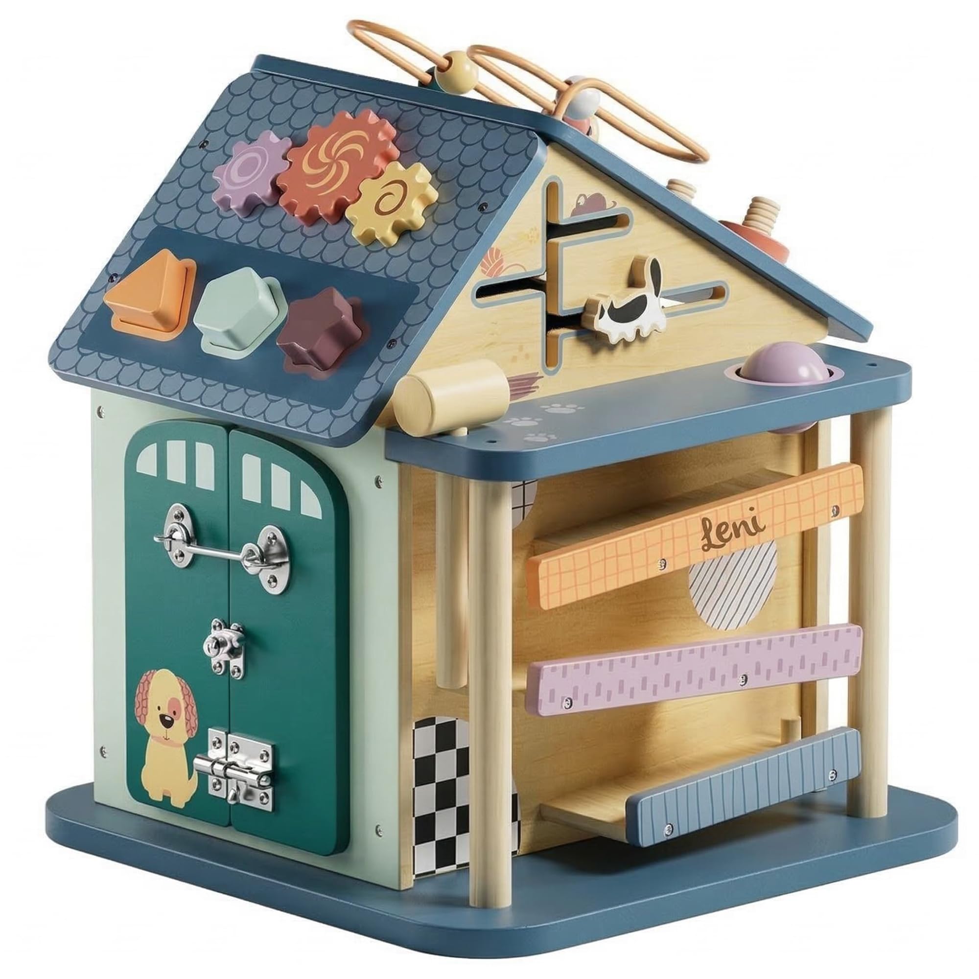 Activity Haus aus Holz personalisiert – 12-in-1 Motorikspielzeug ab 2 Jahre – mit LED-Elementen – Geschenkidee