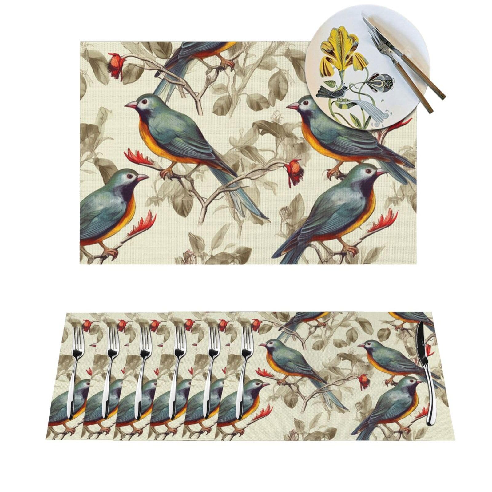Set de table en PVC motif oiseaux vintage rustique 30,5 x 45,7 cm