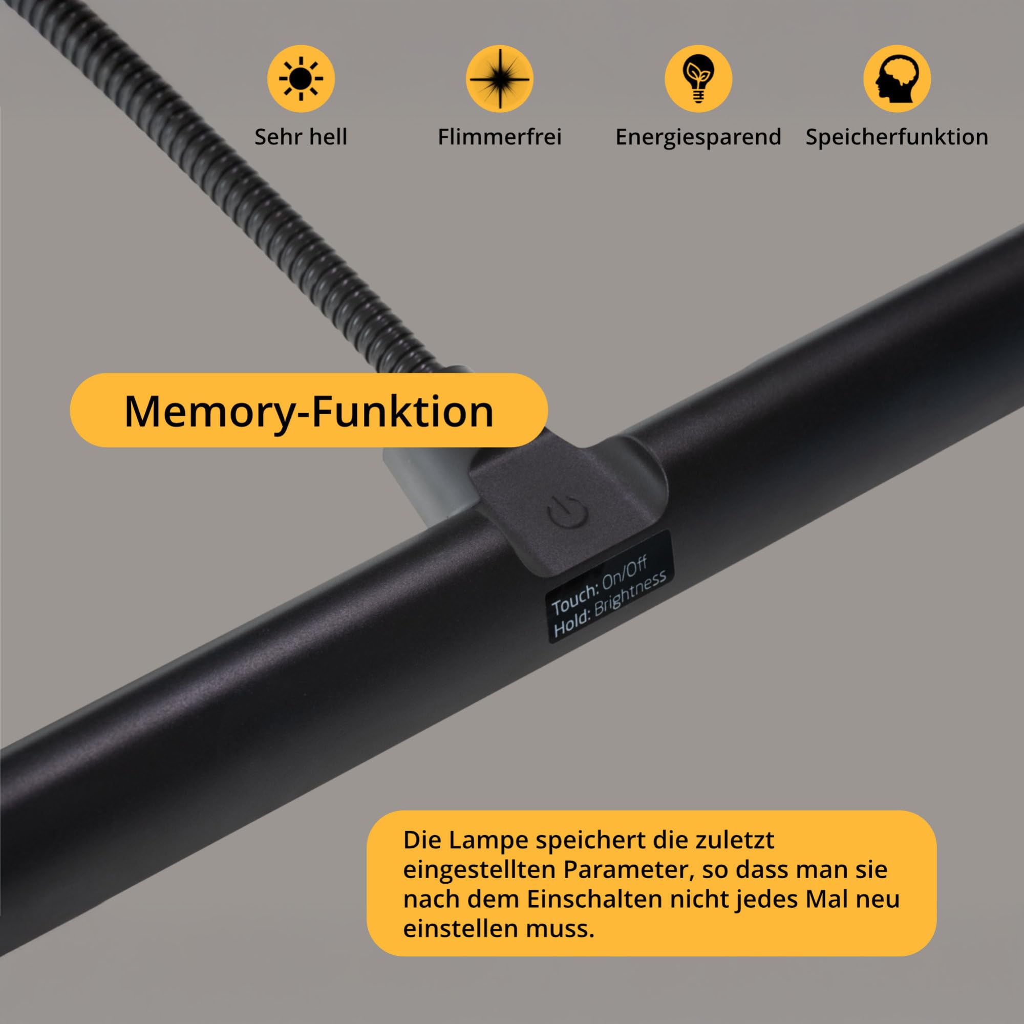 Classic Cantabile SM Notenpultleuchte Easy - Dimmbare, flexible Klemmlampe LED mit Memory-Funktion - Tischlampe mit Schwanenhals - Warm-weißes Licht, 18 LEDs - Pultleuchte - Klavierlampe in Schwarz
