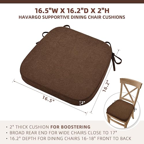Miniatura 2 de HAVARGO Cojines para sillas de comedor con espuma de carbón de bambú 16.5 x 16.2 pulgadas, cojines para sillas de cocina, cojines de asiento de
