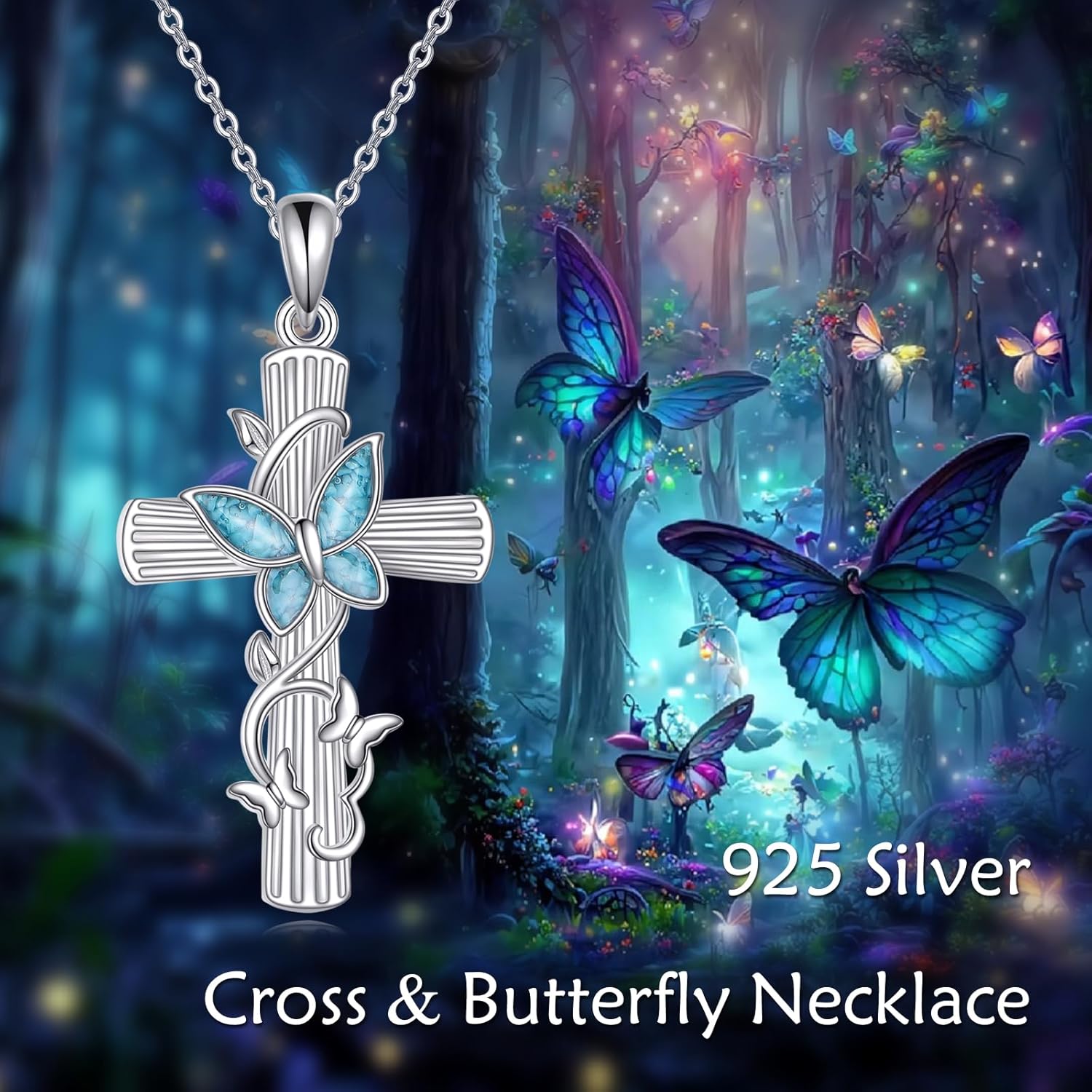 Cross Necklace for Women 925 Sterling Silver Sunflower/Cardinal/Butterfly Cross Pendant Jewelry Gift for Women - Image 6