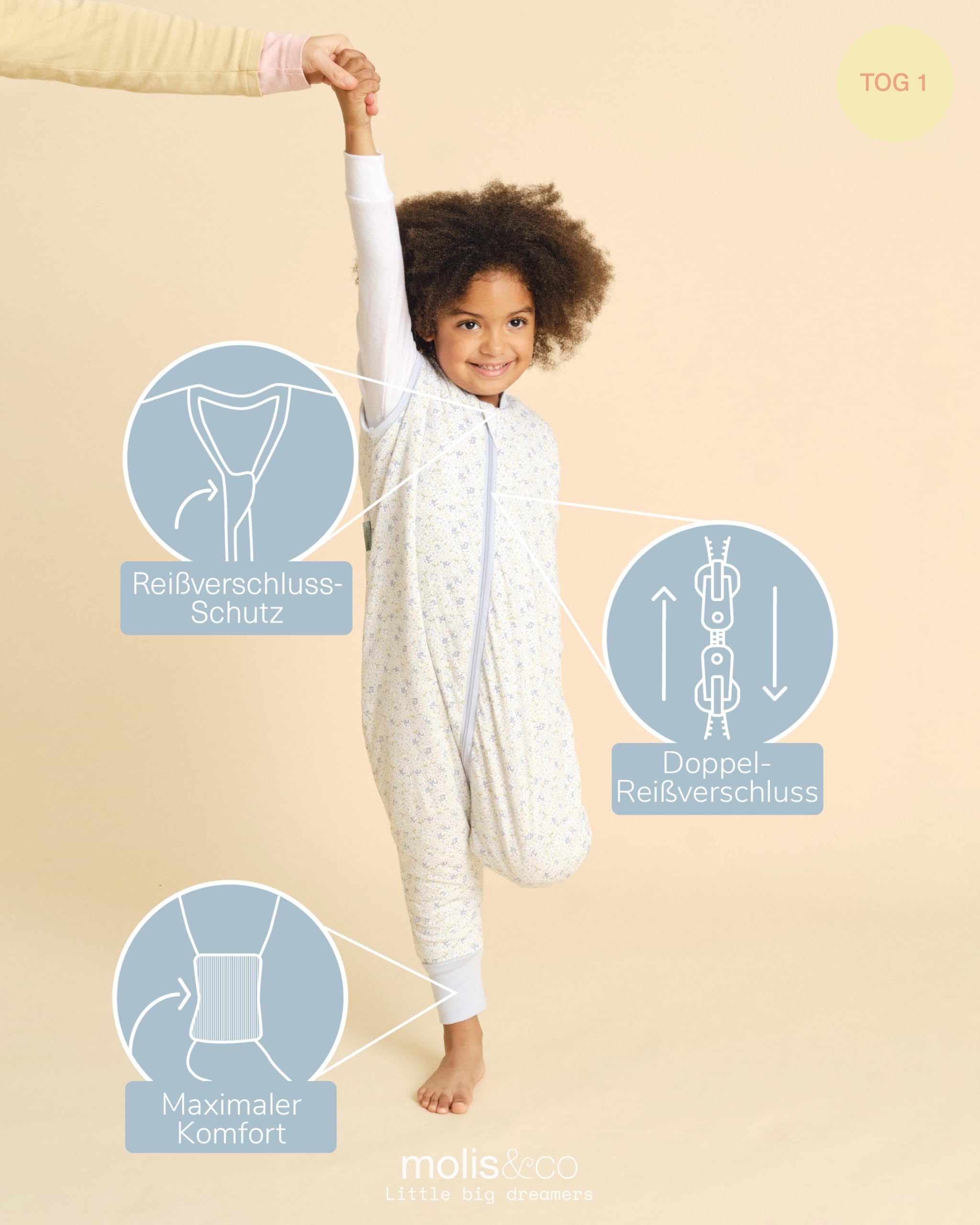 molis&co. Sacco Nanna con piedini - Sacco nanna primaverile e autunno - Sacco nanna 1 tog - Leggermente Imbotito - 100% Cotone (Oeko-TEX 100) - Blue Lily (2 anni) - 3