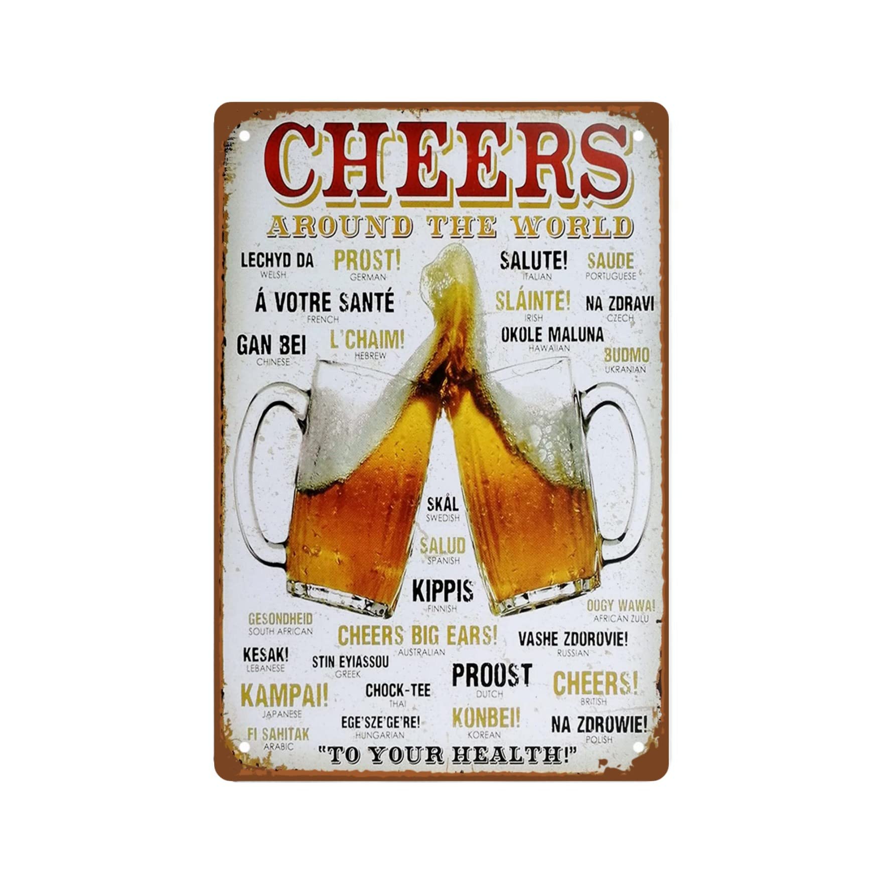 Cheers,beer Metal Wall Tin Sign Man Cave Decor Retro Gift Vintage Decorations 8"x12"