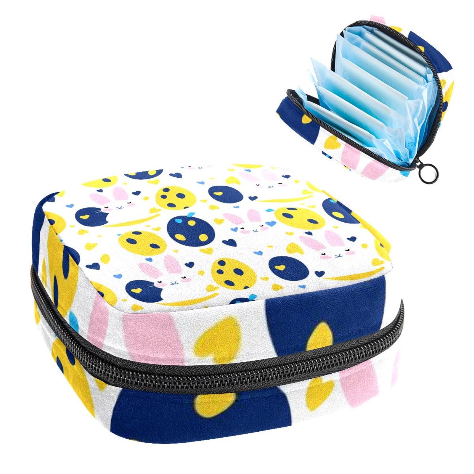 Portable Menstrual Pad Bags, Large Capacity Sanitary Napkin Storage Bag, First Period Kit for Girls Women, Zipper Nursing Pad Holder Happy Easter Eggs Rabbit