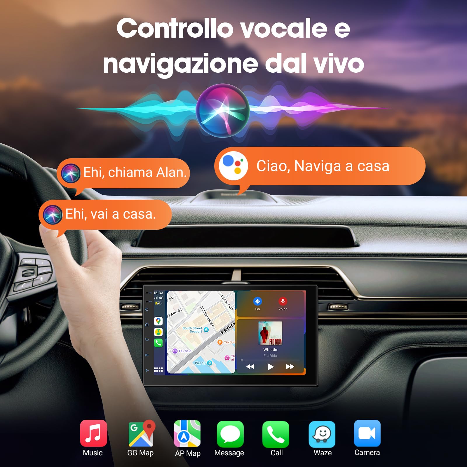 Haudio Autoradio da 7 pollici 2 Din, compatibile con Apple Carplay e Android Auto, autoradio con telecamera di retromarcia HD, GPS, Bluetooth, WiFI, FM/AM/per tutte le auto, 2+64 GB(Aggiornamento CPU)