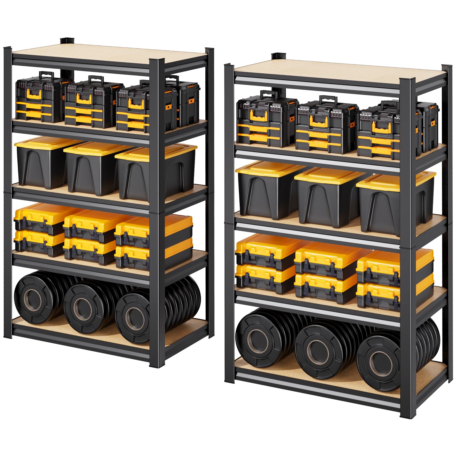 2-Pack Storage Shelves,Adjustable Shelving Unit,5T Wood Garage Shelving ,Heavy Duty Garage Storage Shelves, Quick-Install Metal Shelving Unit Utility Rack Shelf for Warehouse,71.2’H*31.5’W*13.8’D