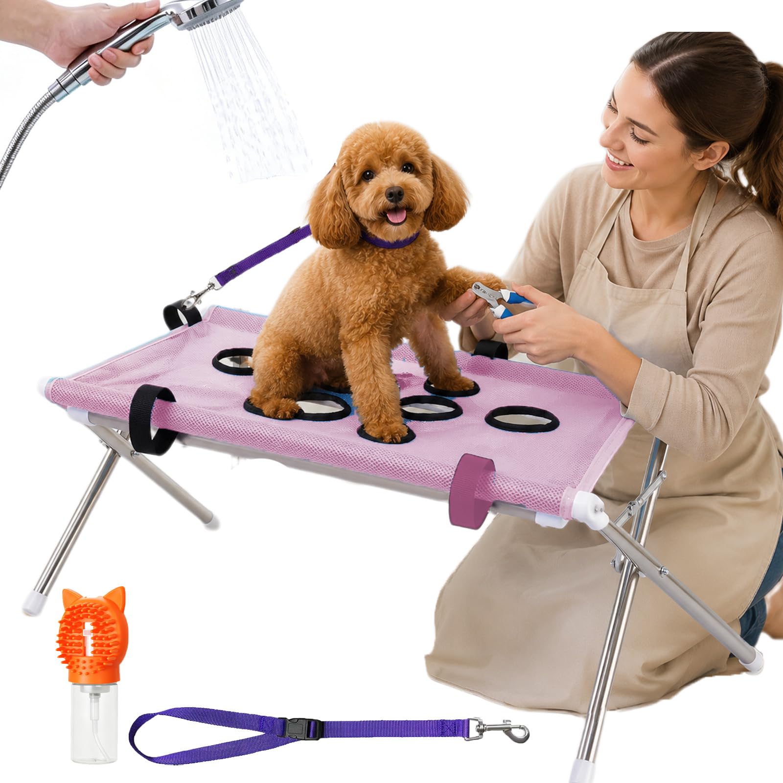 Dog Bath Hammock with Dual Support Straps, Quick-Dry (PINK,Standard)