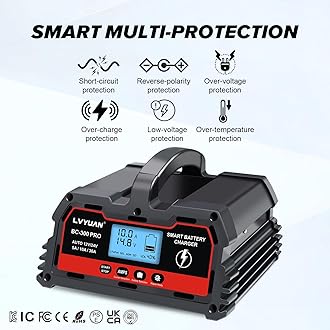 LVYUAN 12V/24V Car Battery Charger with Trickle Charger Automotive Smart Battery Charger, Smart Battery Maintainer, 5A/10A/30A for Car Truck Motorcycle LiFePO4 Lithium and Lead Acid Batteries