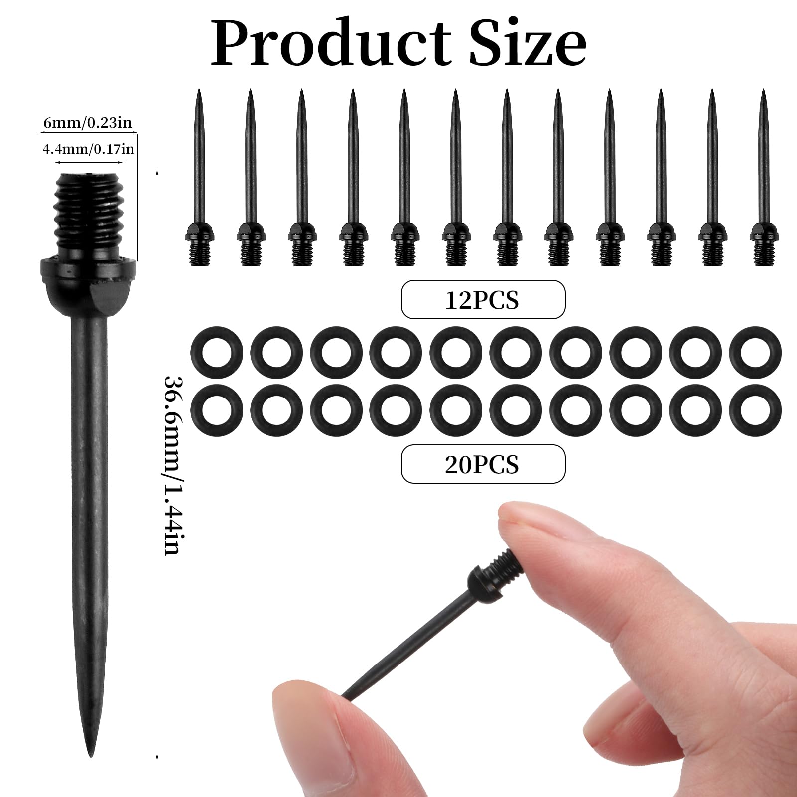 Heveer Dartpunten stalen tips met 2BA-draden, zwart, vervangbare stalen dartpunt, naaldaccessoires voor darts, 16 stuks