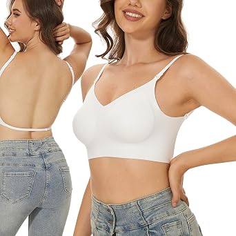 Seamless Low Back Bra,Convertible Multiway Backless Halter Bra with Removeable Padding Wirefree Bralette for Women