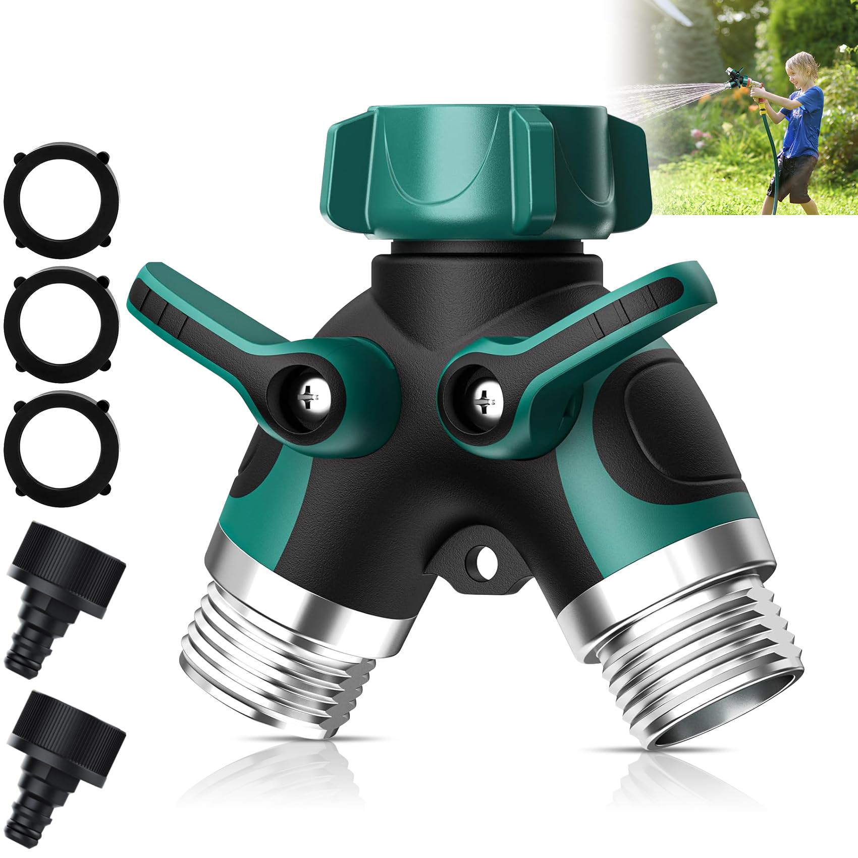 2 Wege Verteiler,wasseranschluss verteiler 3/4 zoll Gartenschlauch Y Verteiler Wasserhahn Einstellbarer Wasserdurchfluss Wasserdichter Abzweig-Verbinder für eine einfache Wasserteilung