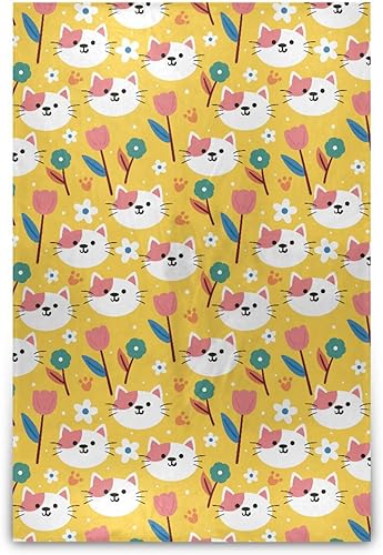 Cute Cartoon Cat Yellow Flannel Fluffy Blanket for Adults Kids, Warm Holiday Blanket for Office Bedroom Home Decor, 60x90 Inches Bed Blanket