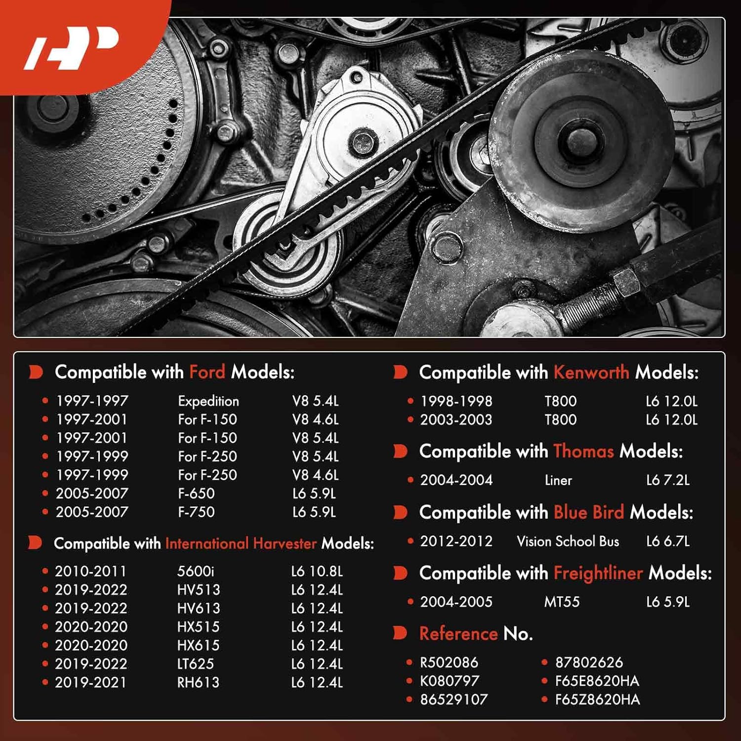 A-Premium Serpentine Belt 79.62 In For Ford, Blue Bird, Freightliner, International Harvester, Kenworth & Thomas Cars - F-150 1997-2001, F-250 1997-1999, F-650, F-750, Expedition, Vision School Bus