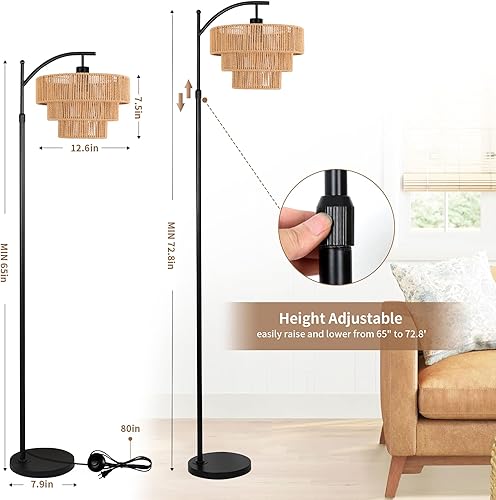 Miniatura 5 de Lámpara de pie bohemia para sala de estar, dormitorio con control remoto, lámparas de pie de granja de arco con 3 temperaturas de color, lámpara de