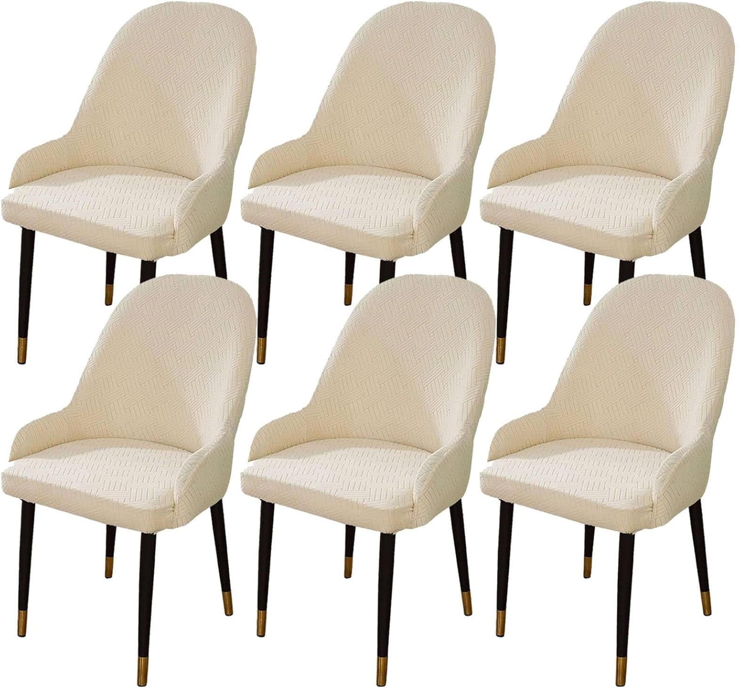 Elastic Dining Chair Cover, Bow Back Armchair Cover with Elastic Bottom Washable Chair Cover with Armrest(Beige,Lot de 6)