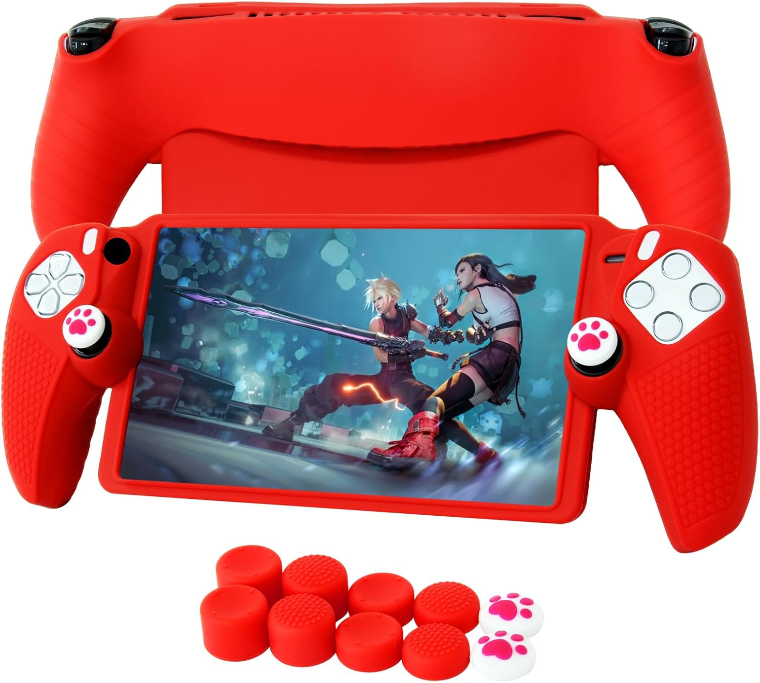 Glitter Purple Soft Silicone Case for PS Portal, Full Coverage Protective Cover with 8+2 Thumb Grip Caps (Low/Mid/High + Cat Paw), Sparkle Shockproof Shell, Anti-Slip Cover