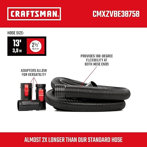 Miniatura 2 de CRAFTSMAN CMXZVBE38758 - Kit de accesorios para manguera de aspiradora seca y húmeda POS-I-LOCK de 2-1/2 pulgadas x 13 pies, manguera de repuesto