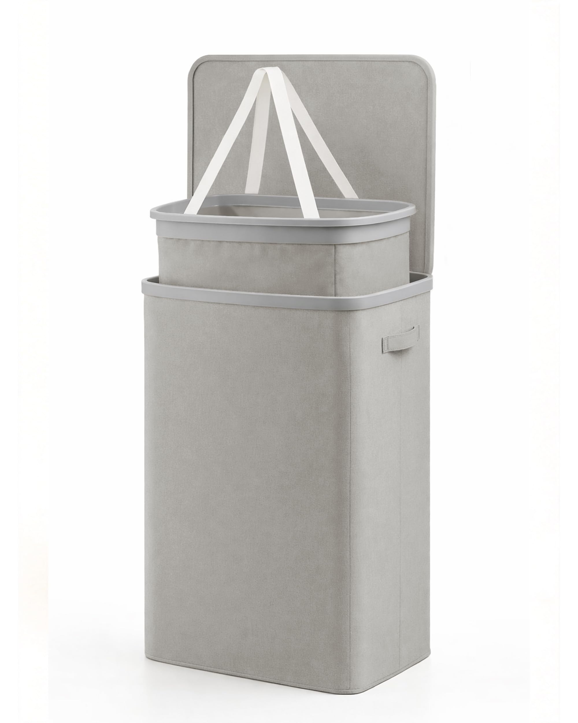 Keplin Collapsible Single Laundry Basket with Lid & Removable Liner – 90L Single-Compartment Clothes Sorter, Laundry Hamper with Handles, Easy Assembly, Stylish Storage for Home, 42x32x67cm, Grey