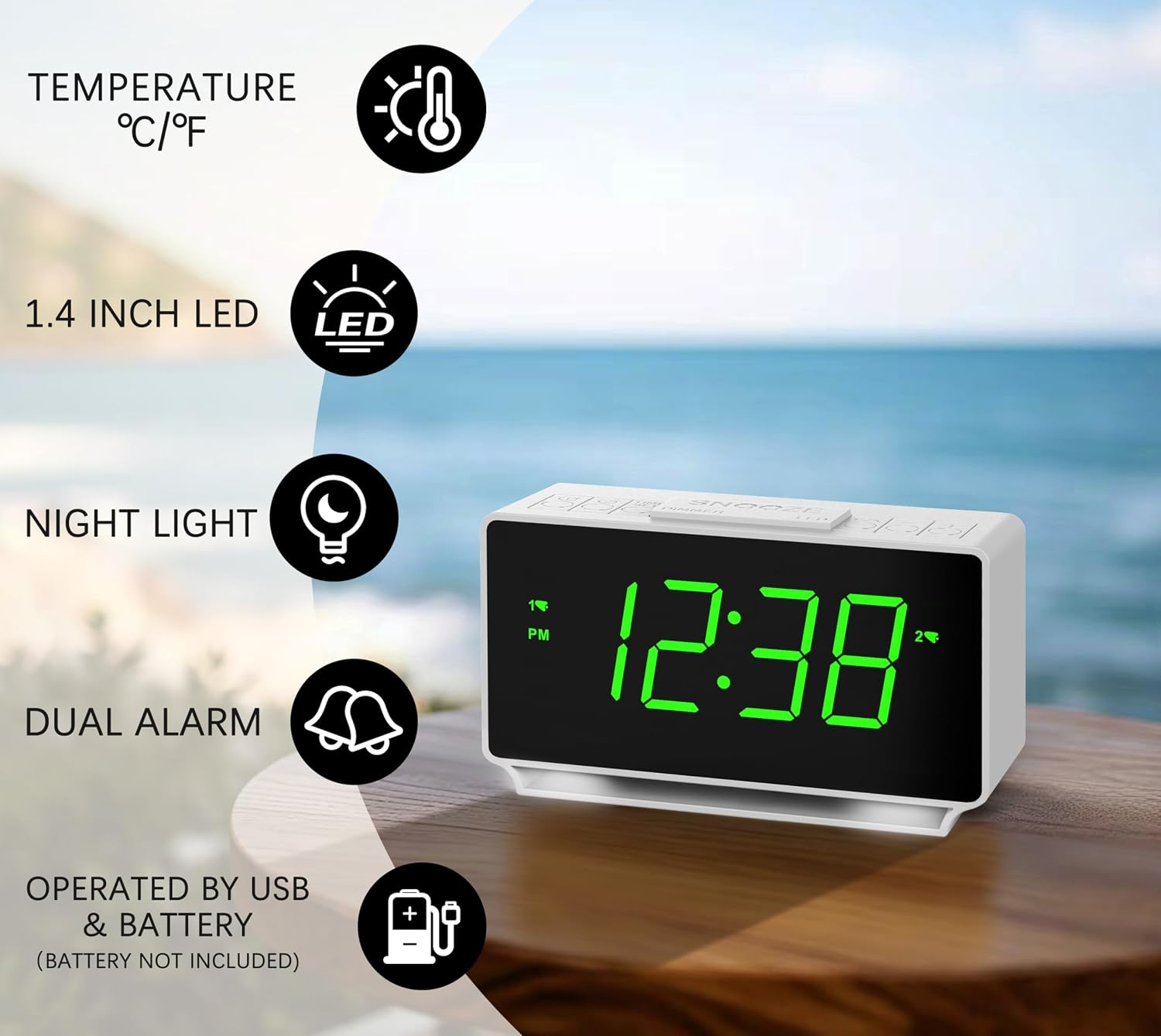 iTOMA Dual Alarm with Snooze Buzzer-Wake Up Ascending Volume and 3 Week ...