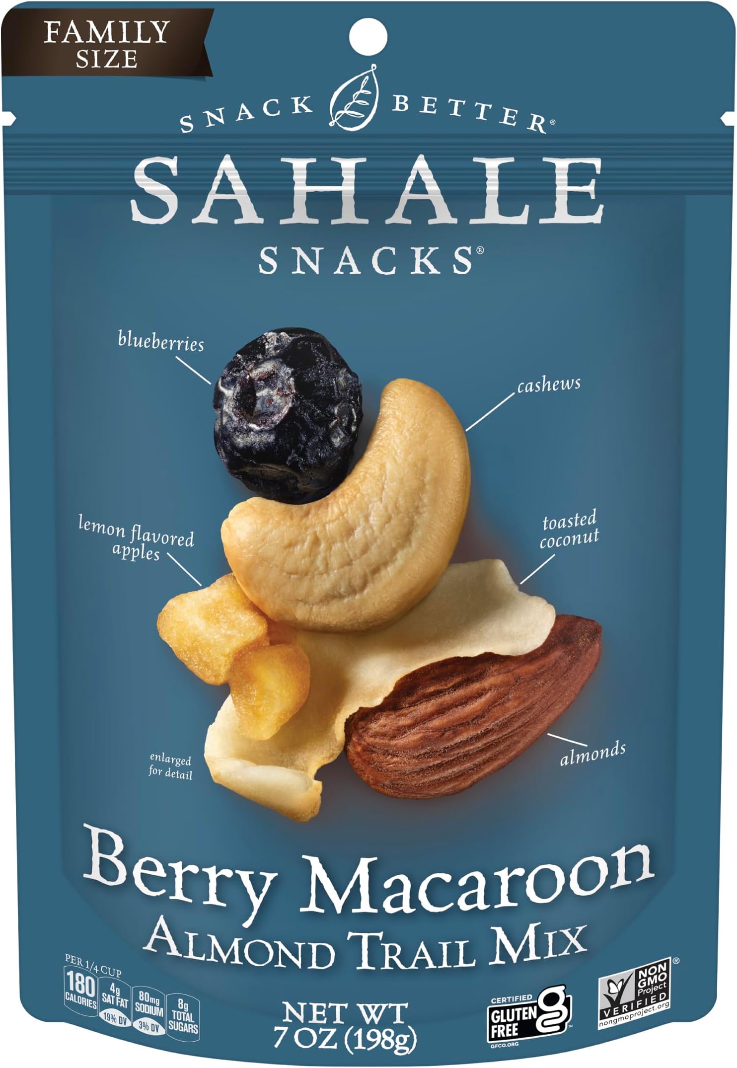 Berry Macaroon Almond Trail Mix, 7 oz Pouches (1 Pack) - Dry-Roasted Deluxe Mixed Nuts - Coconut, Blueberries & Apples - Non-GMO, Kosher Trail Mix & Certified Gluten-Free Snacks