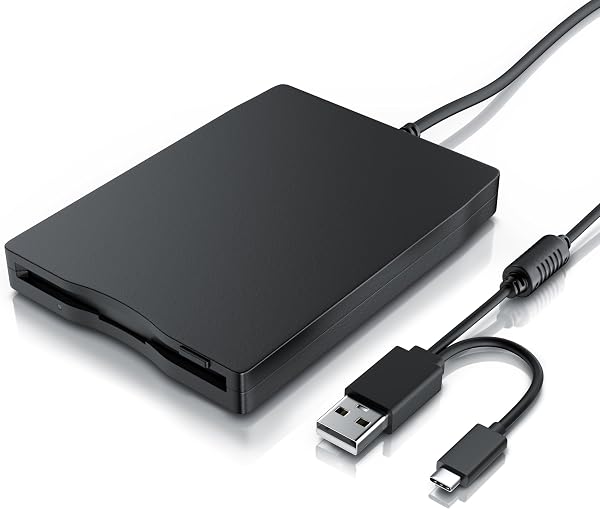 CSL - Disquetera Externa USB A y USB C - Unidad FDD 3,5 Pulgadas 1,44 MB - Lector de Disquetes Slim Portátil - Plug & Play - Compatible con PC/Portátil/Windows 11 y 10 – Negro - 1