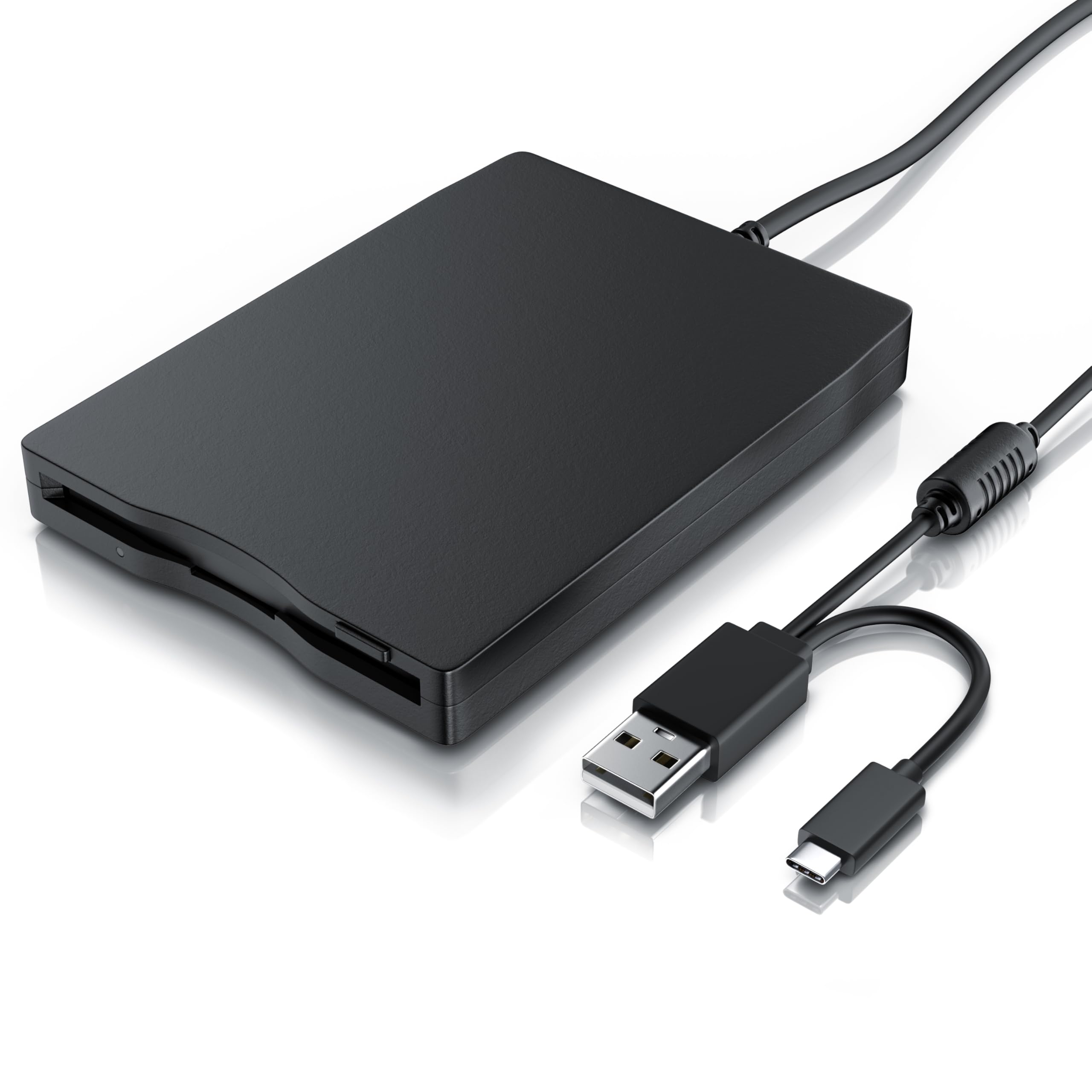 CSL - Disquetera Externa USB A y USB C - Unidad FDD 3,5 Pulgadas 1,44 MB - Lector de Disquetes Slim Portátil - Plug & Play - Compatible con PC/Portátil/Windows 11 y 10 – Negro