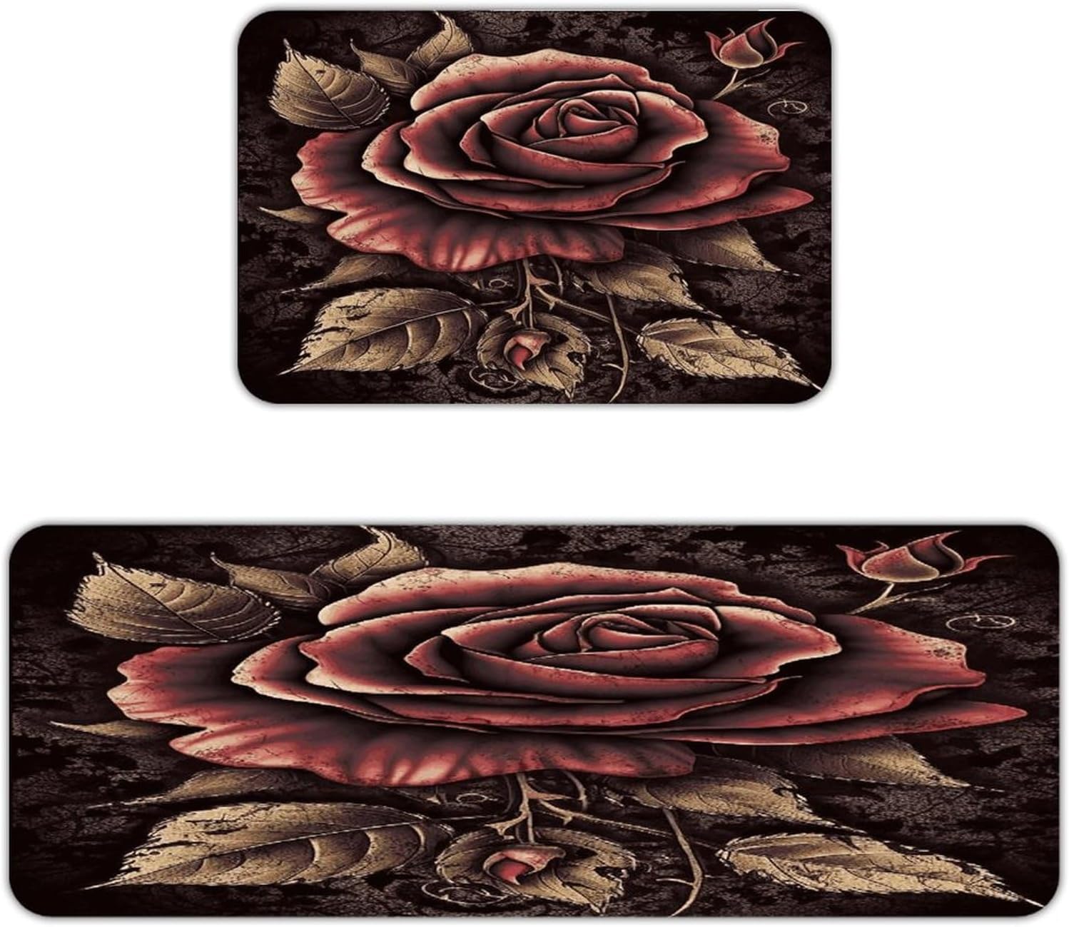Gothic Rose Kitchen Mats with 2PCS Non-Slip Washable,Kitchen Rug Heavy Duty Durable, Floor Mats for Kitchen,Office,Sink,Laundry