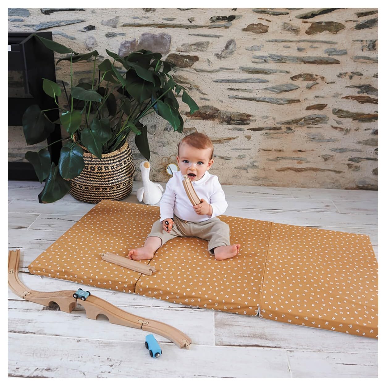 CANDIDE – Colchón plegable para bebé de 3 partes, 60 x 120 x 4 cm, para dormir – desenfundable – Fabricado en Francia