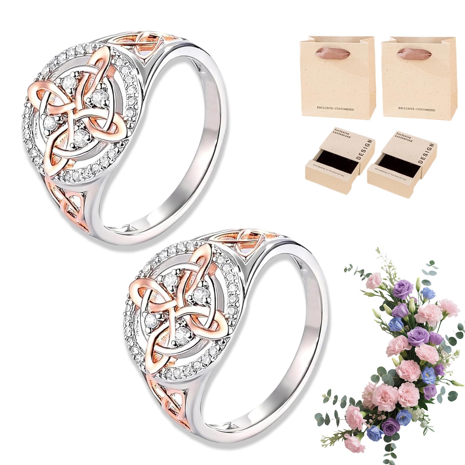Anello di protezione fatto a mano con nodo da strega, anello bicolore con zirconia cubica, gioielli fatti a mano, argento Sterling e regalo significativo per i propri cari