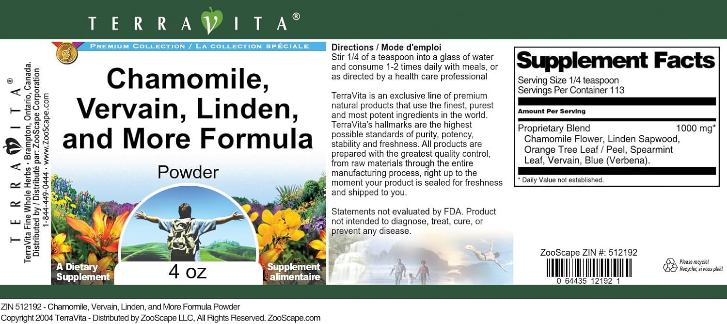 Terravita Calming Formula Powder - Chamomile, Vervain, Linden and More (4 oz, ZIN: 512192) - 3 Pack