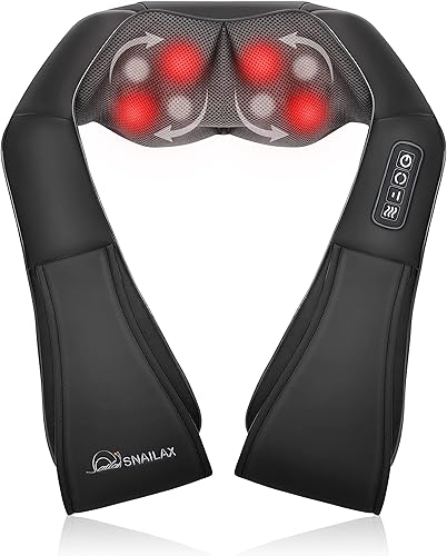 Snailax - Masajeador Shiatsu de cuello y espalda con calor, masajeador de cuello y hombro, almohada de masaje eléctrico de amasamiento profundo