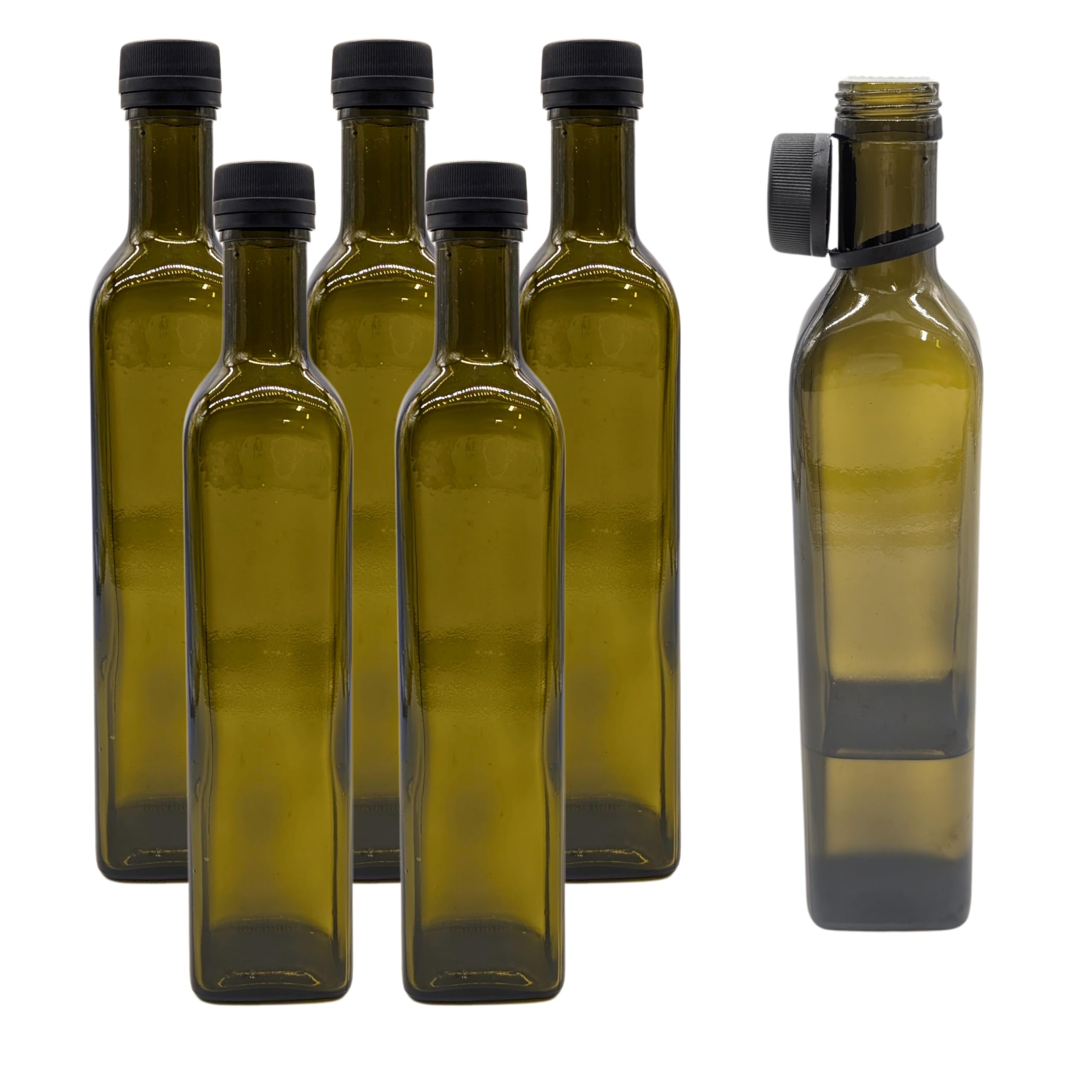Mikken Green/Brown 6 X Oil Bottles 250 Ml With Spout Glass Bottle With Dispenser And Labels