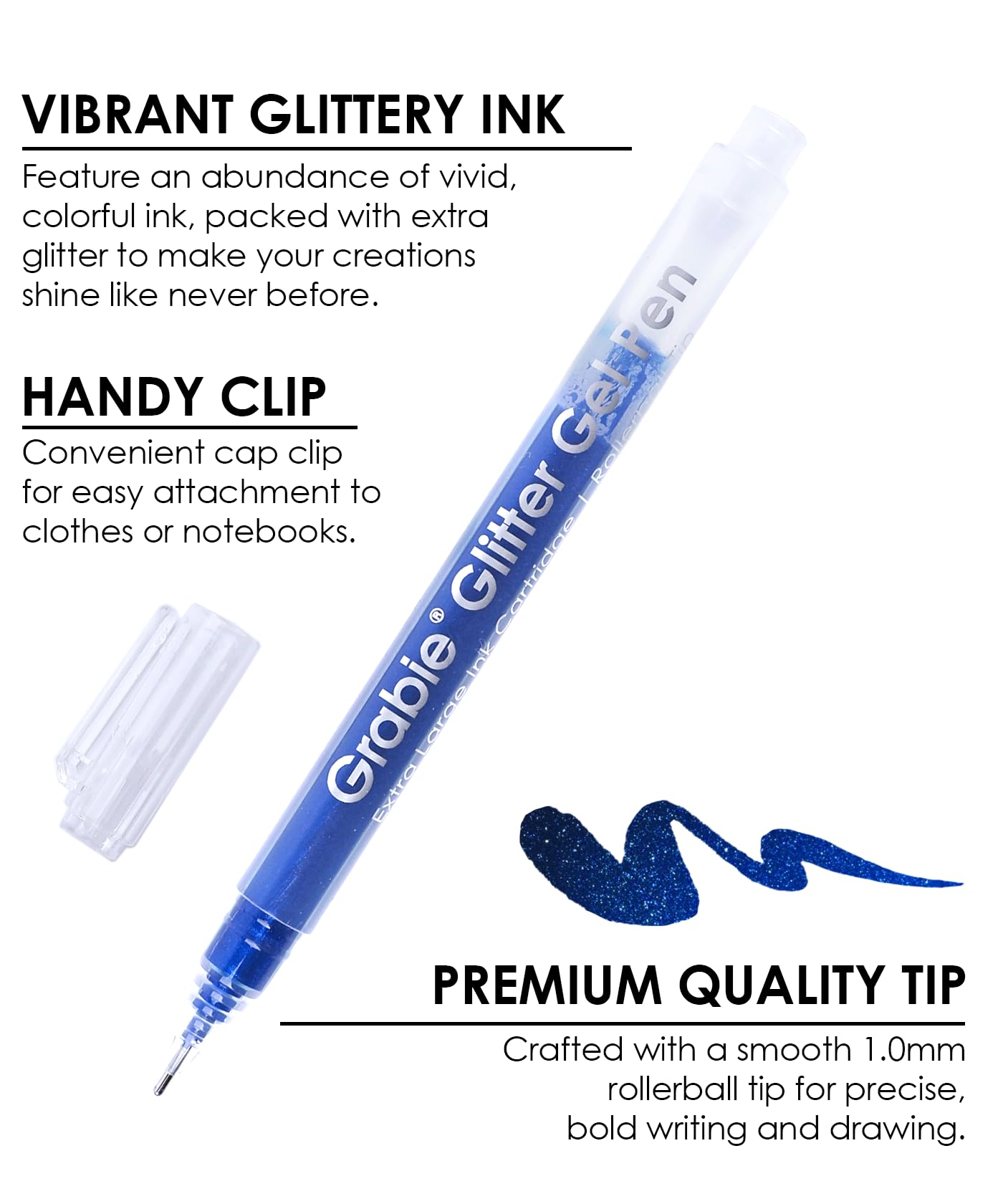 Grabie Jumbo Glitzer Gelschreiber Set, 18 Farben mit 800% mehr Tinte, Glitzerstifte für Malbücher & DIY-Projekte, 1,0 mm Rollerball für sanften Tintenfluss, Shimmering Metallic-Effekt