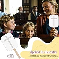 Vista 5 de TaoBary DIY - Juego de abanicos de papel para iglesia de mano, mango de madera, palos de manualidades ondulados con cinta de cartulina blanca