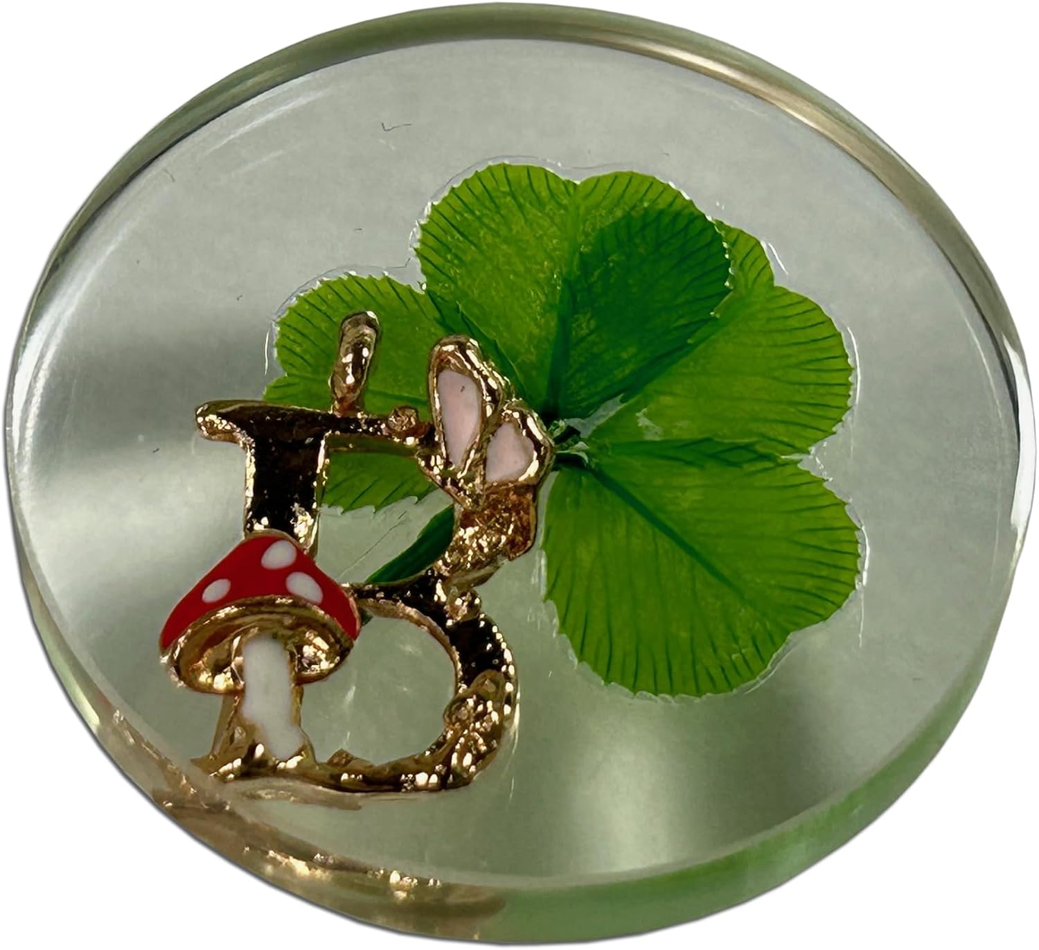 KIN-HEBI Real Four Leaf Clover Good Luck Pocket Token, Preserved, 1.25”, Including Metal Ornament (Initial B)