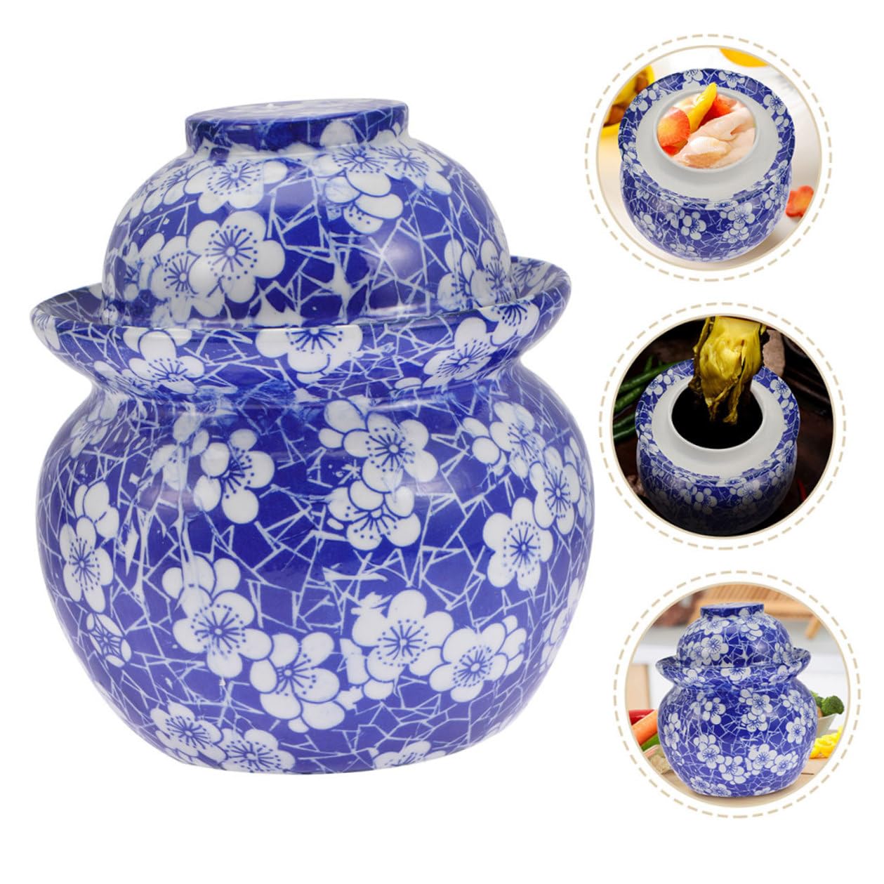 Hemobllo Barattolo senza Sbavature Doppio Coperchio per Sottaceti in Ceramica per Conservazione Alimentare Superficie Liscia Vaso da Cucina