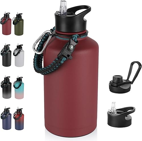 Miniatura 53 de Paquete de 8 botellas de agua deportivas de acero inoxidable con aislamiento de 32 oz, botellas de agua con tapa de pajita y tapas de boca ancha,