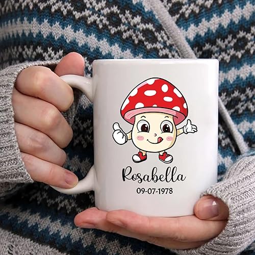 Miniatura 6 de Taza de café con nombre personalizado de hongos, regalo para cumpleaños de hijo e hija, divertida taza para amante de los hongos, bonita taza de