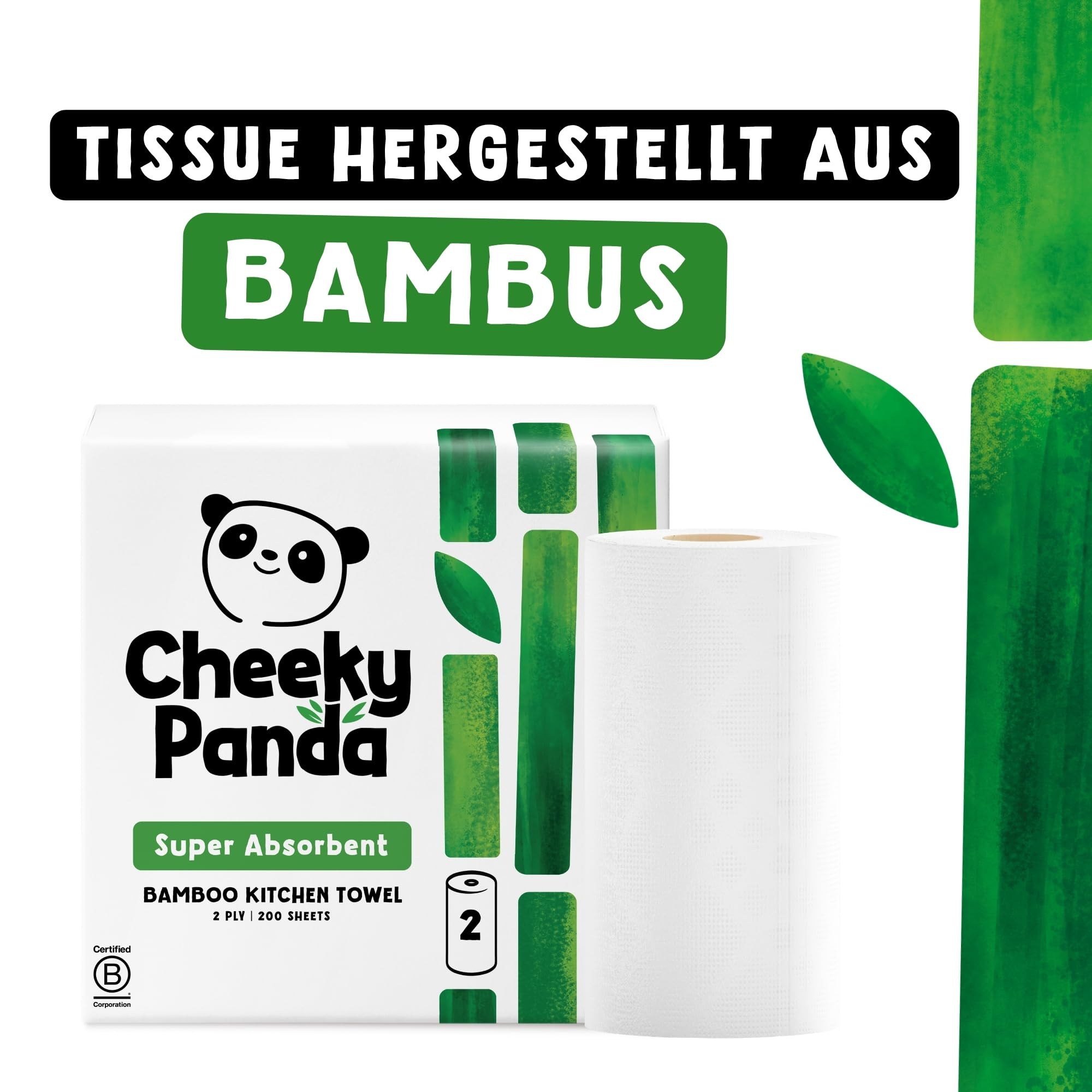 The Cheeky Panda Essuie tout Gros Rouleau | Bambou | 2 épaisseur | 1000 Feuilles | 10 Unités | Ultra Absorbant et écologique
