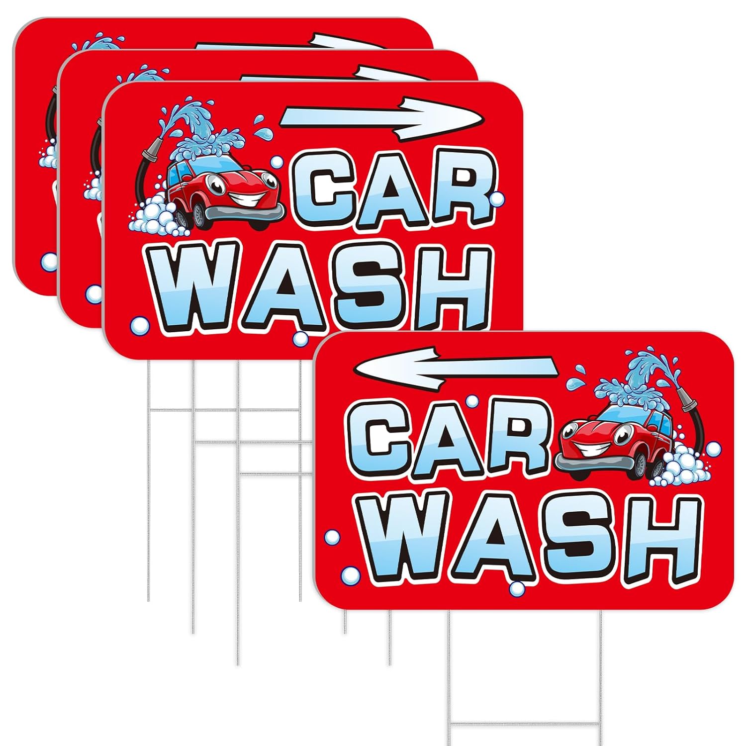 Blulu 3個 洗車 矢 ヤードサイン 15.7 x 12インチ 洗車サイン 両面 庭の装飾 杭付き 屋外 ビジネス 広告 イベン