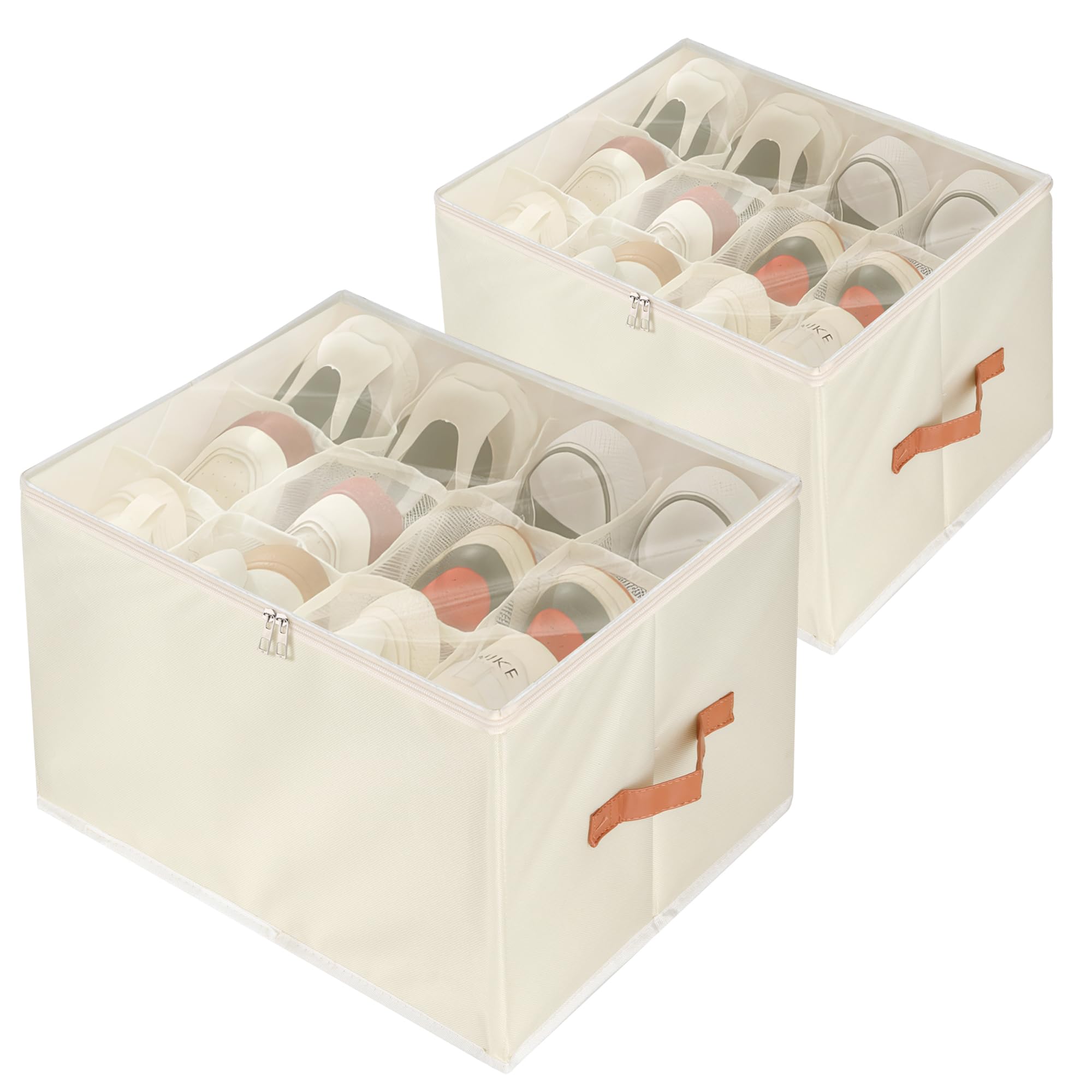 WeeGoo 2 Pack Beige Shoe Storage Box, 43x32x30 cm