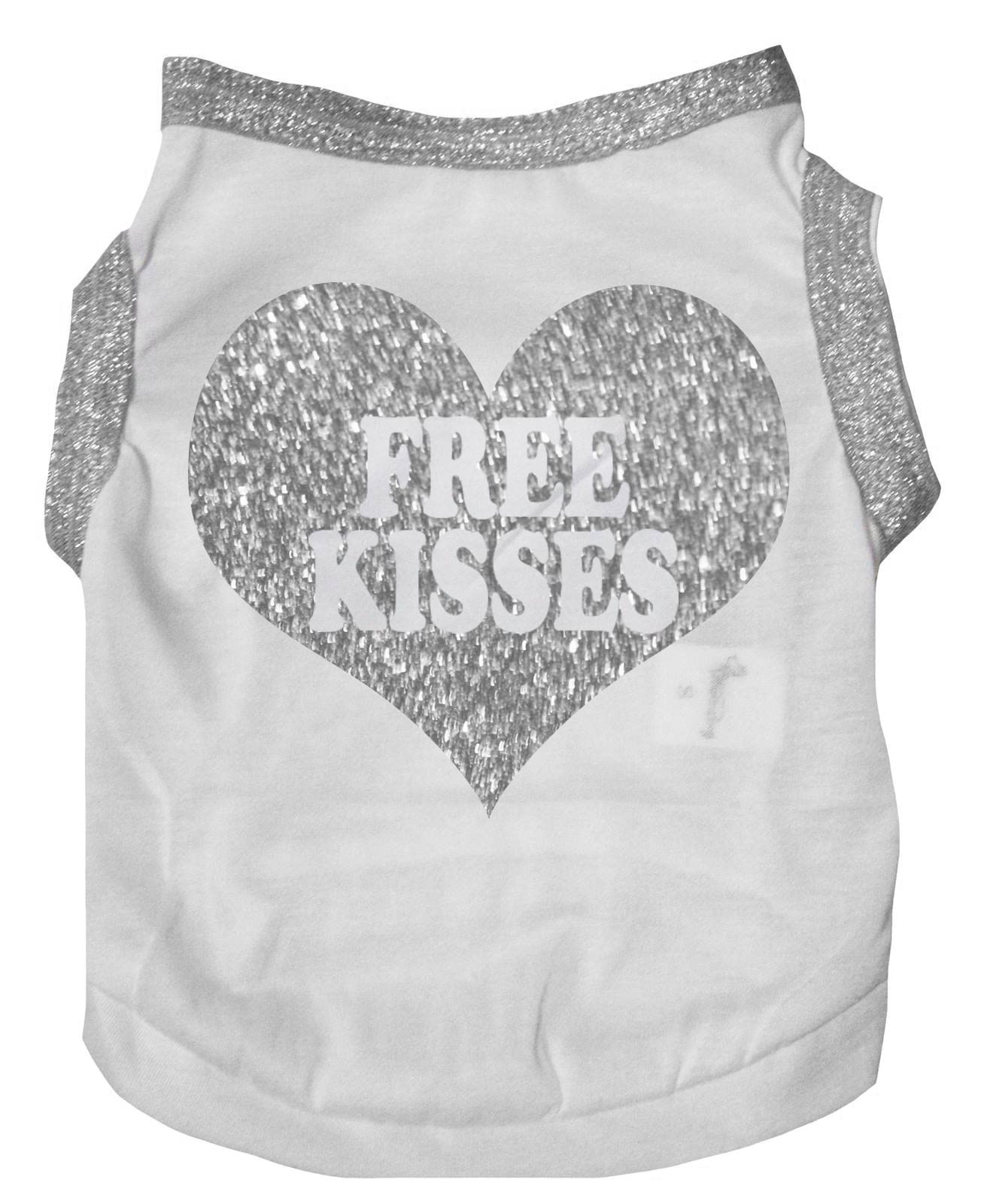 Petitebella 'Free Kisses' Heart Puppy Dog Shirt (White/Silver, XX-Large)