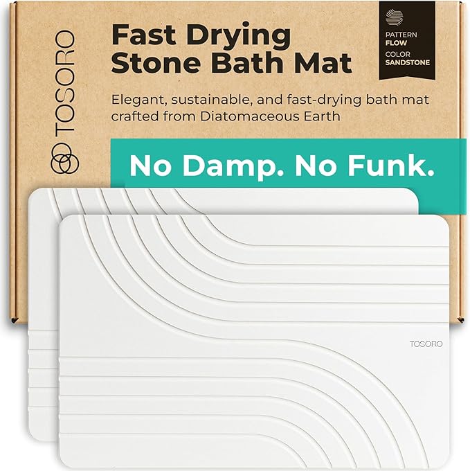 Stone Bath Mat Diatomaceous Earth Shower Mat Non-Slip Super Absorbent Diatomite Stone Bath Mats for Bathroom Floor Quick Drying Natural Easy to Clean (23.5 x 15) - Sandstone, 2pcs
