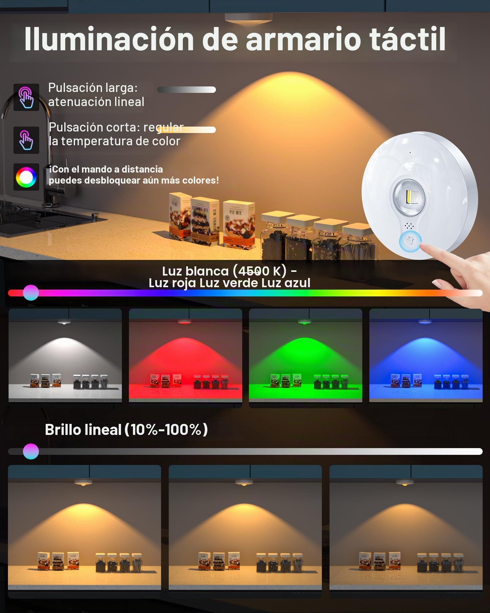 Luces LED Vitrina Recargables con Control Remoto,Luz LED Armario Recargable,Foco led Inalámbricas, Respetuoso con el Medio Ambiente, Luz Nocturna con Función de Temporización Aufladbar USB