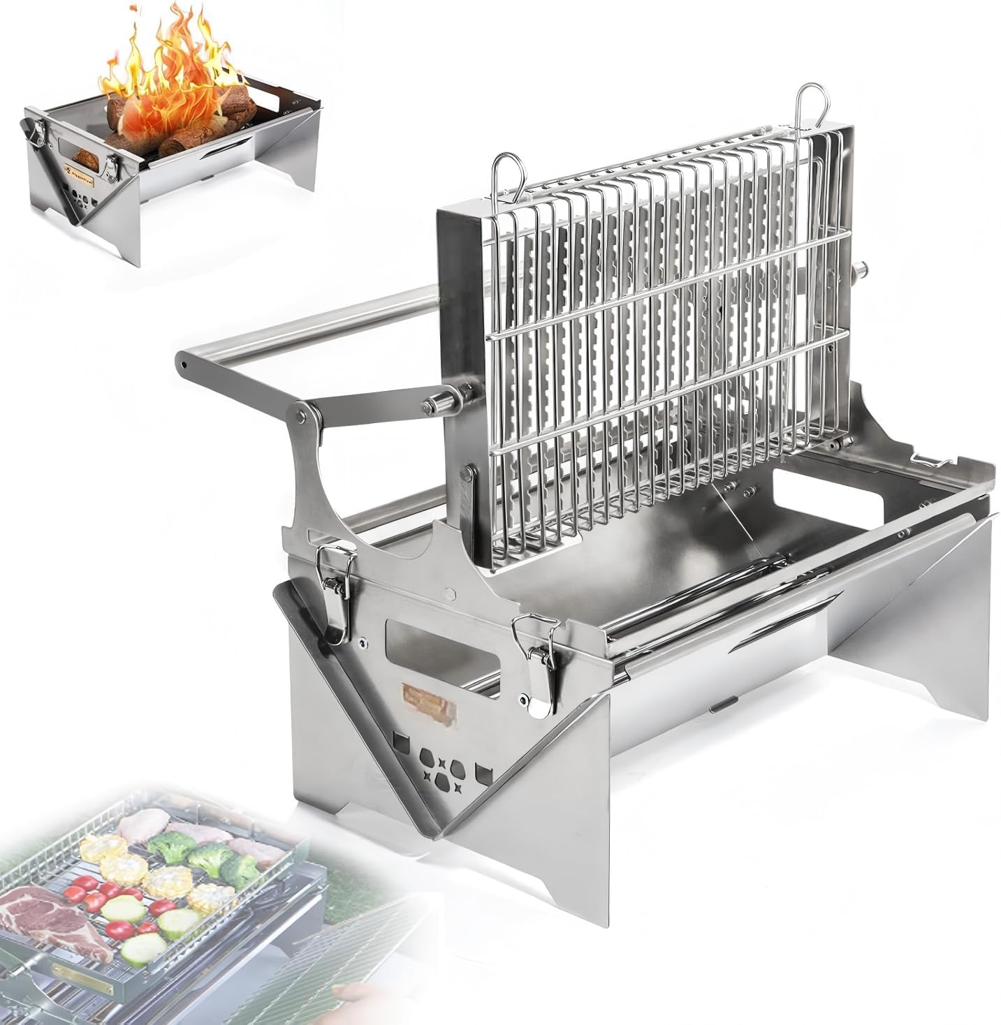 Parrilla de carbón ajustable de acero inoxidable para barbacoa exterior y jardín