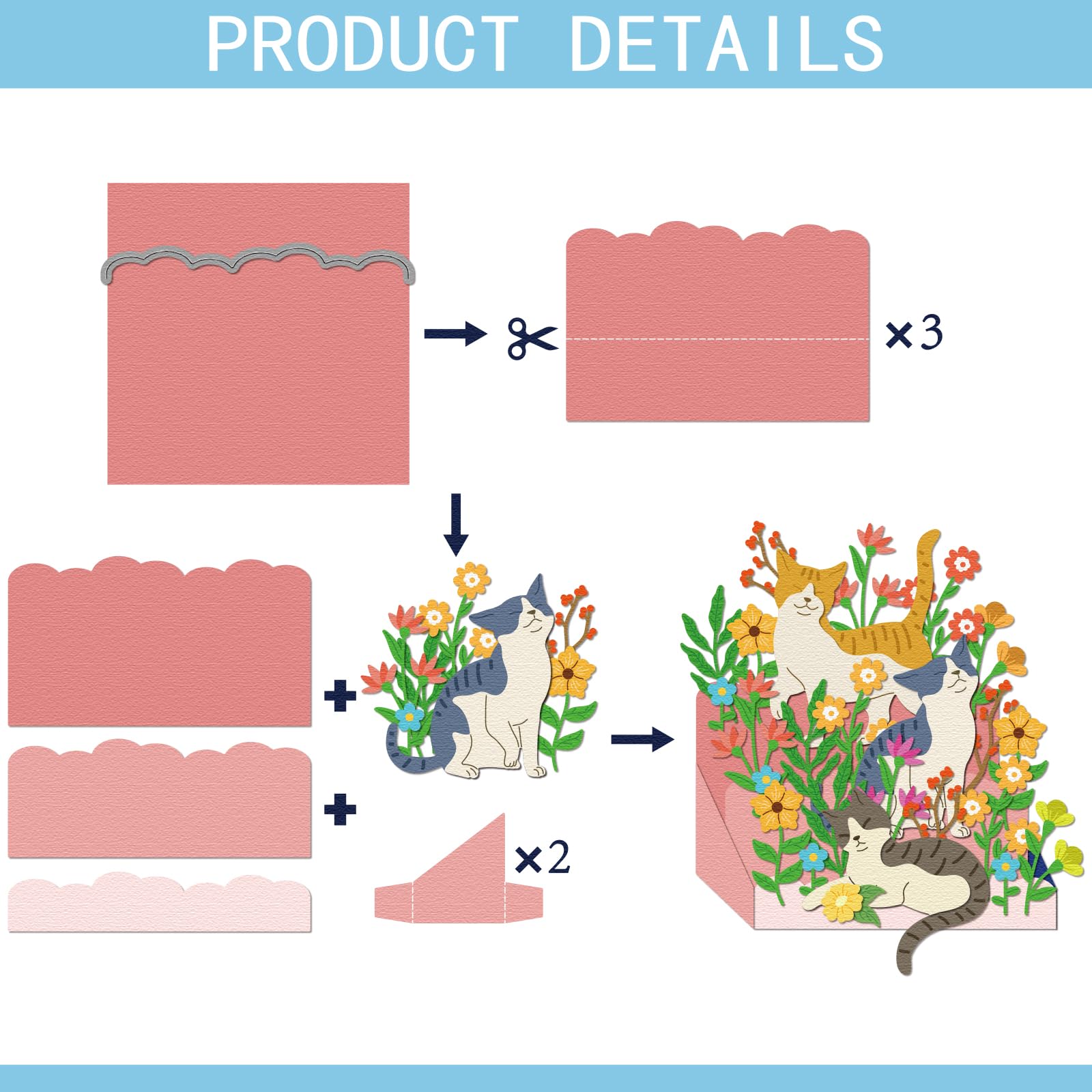 GLOBLELAND Cat Flowers Cutting Dies for DIY Scrapbooking Metal 3D Box Cut Dies Plants Die Cuts for Card Making Embossing Photo Album Craft Decor - Image 4