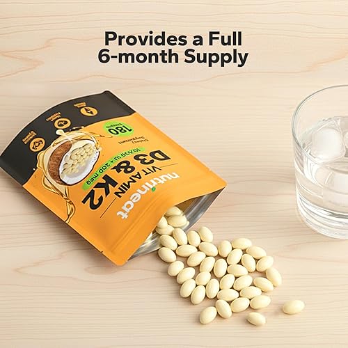 Miniatura 6 de Suplemento de vitamina D3 K2 (180 cápsulas blandas), 10,000 UI D3 + 200 mcg MK7, D3 y K2 suplementos con aceite de coco, apoyo nutricional diario