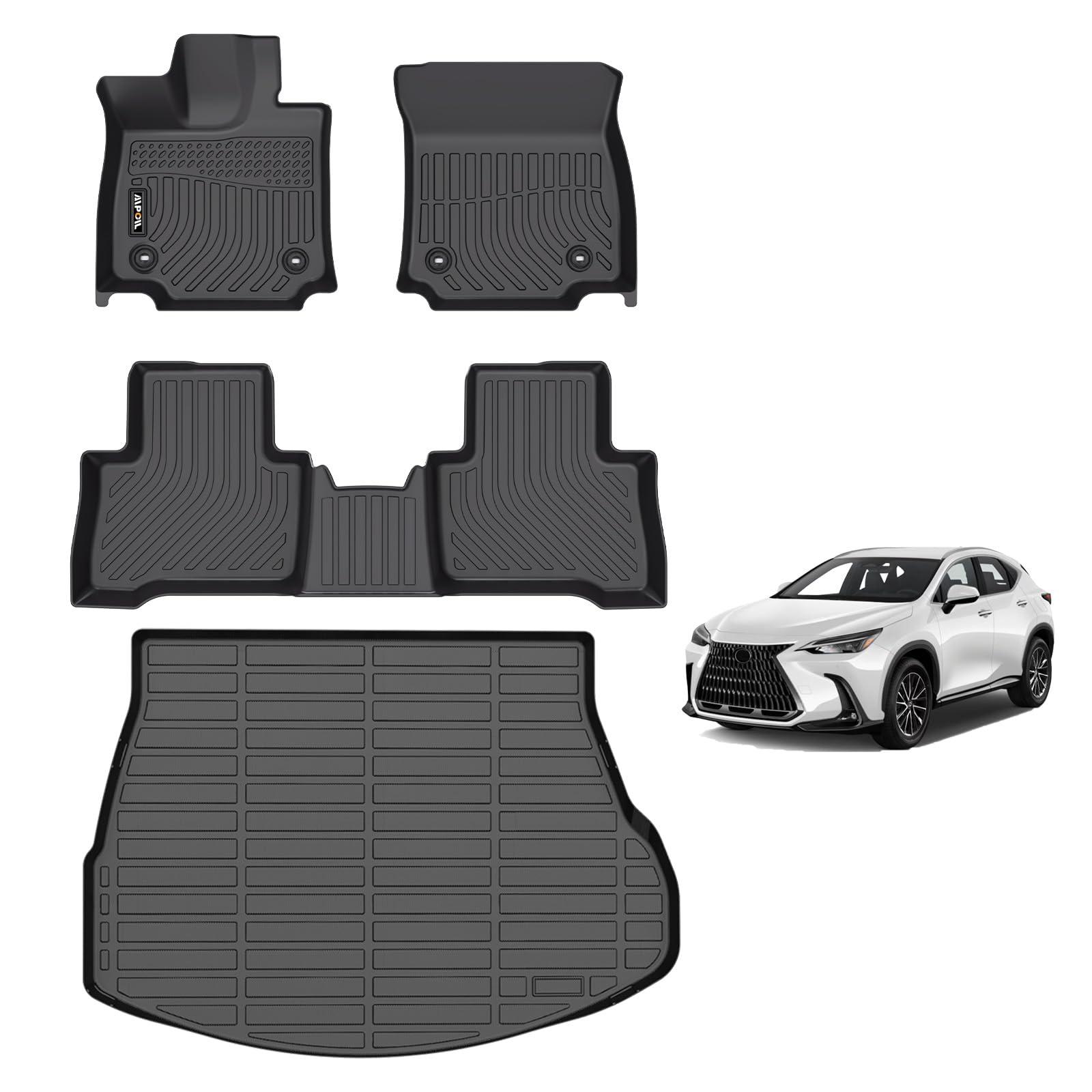 AIPOIL® Floor Mats & Cargo Liner Set for 2022-2025 2026 Lexus NX Hybrid (Include Plug-in) All Weather Protection TPE Anti-Slip Automotive Full Set Custom Car Mats Accessories - Black